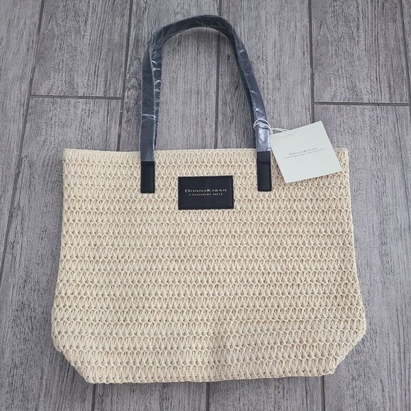 Donna Karan Cashmere Mist Collection Straw Tote Bag New with Tags - Picture 1 of 10